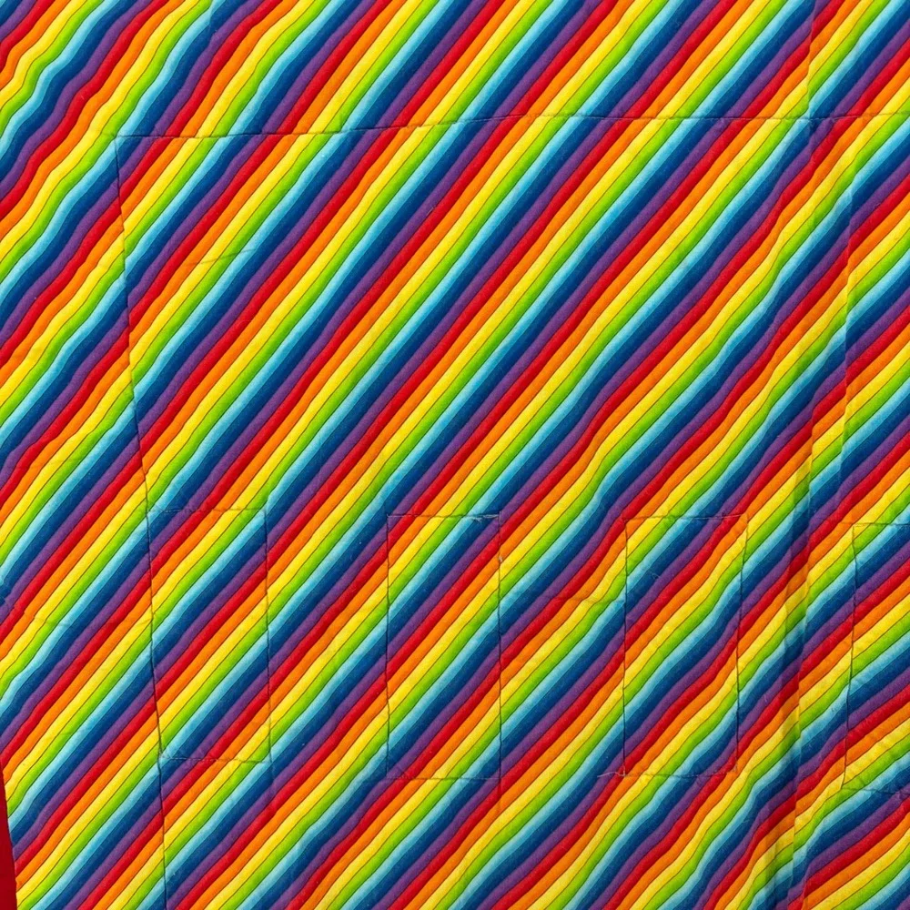 Handmade Quilt Cat Mouse Maze Rainbow Stripe Patchwork Kidcore 39x52 Whimsical
